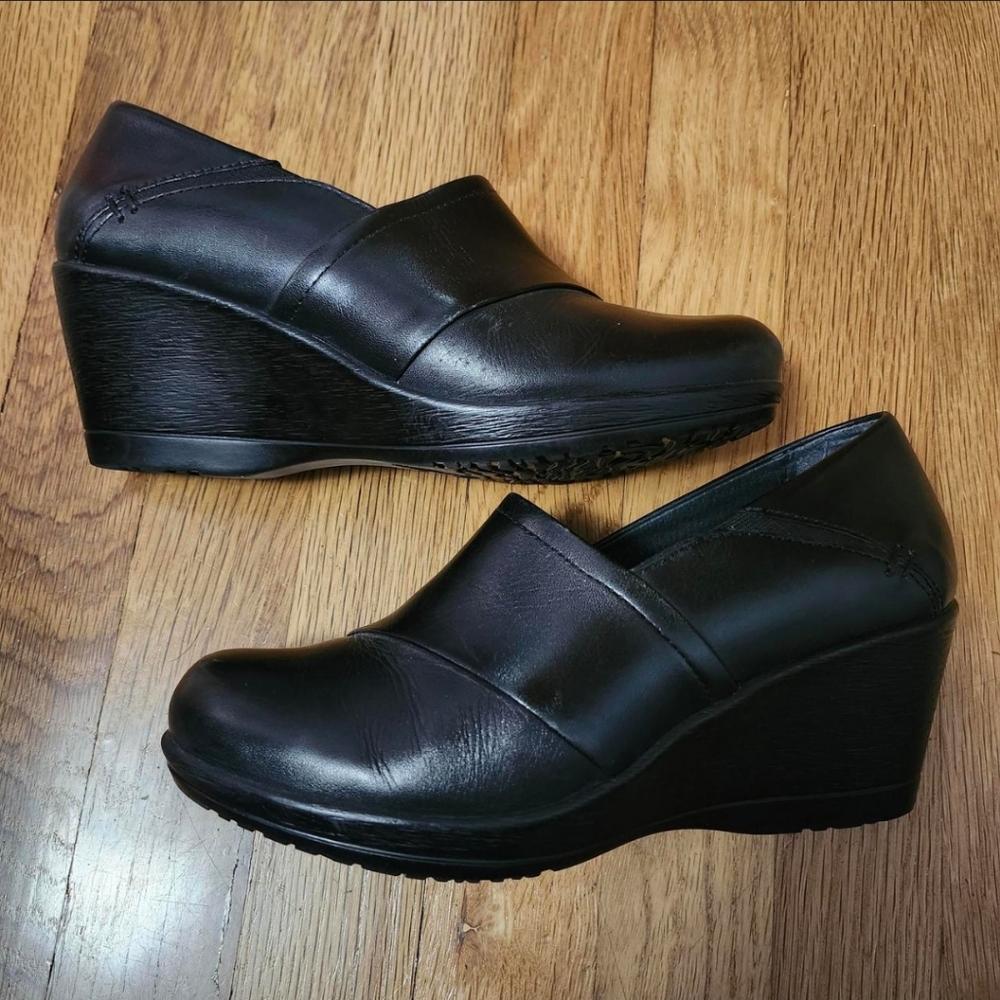 Dansko Black Leather Wedge Shoes